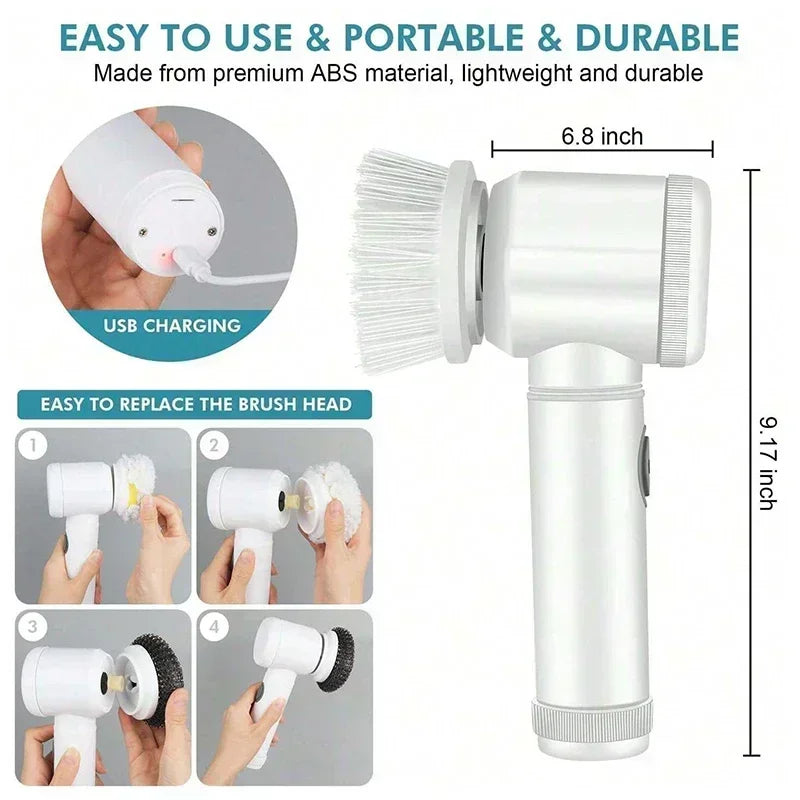 2025 Cordless Electric Spin Scrubber - 5 Brush Heads, IPX7 Waterproof, Rechargeable Bathroom Cleaner for Tile/Shower/Grout